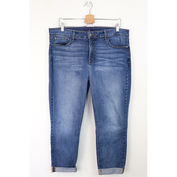 NYDJ Relaxed Boyfriend Jean Cuffed Ankle Crop Shaping Stretch Denim Mid Blue 16W - Picture 1 of 5